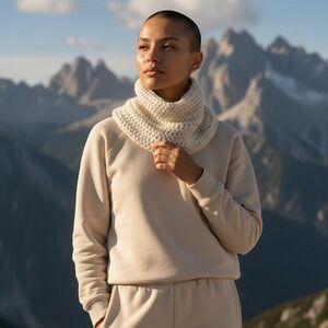 Hand Crocheted‎ Cream Knit Neck Warmer Cowl Scarf